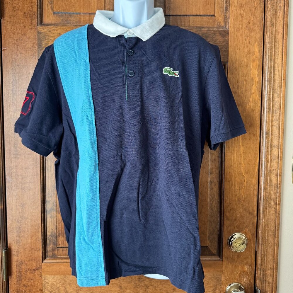 Lacoste Navy/Light Blue Polo Shirt w/White Color Size 8 (3XL)